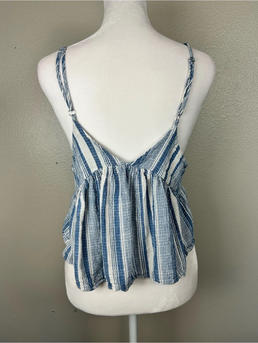 Free People Striped Blue Tie-Front Peplum Cami Top Size Small